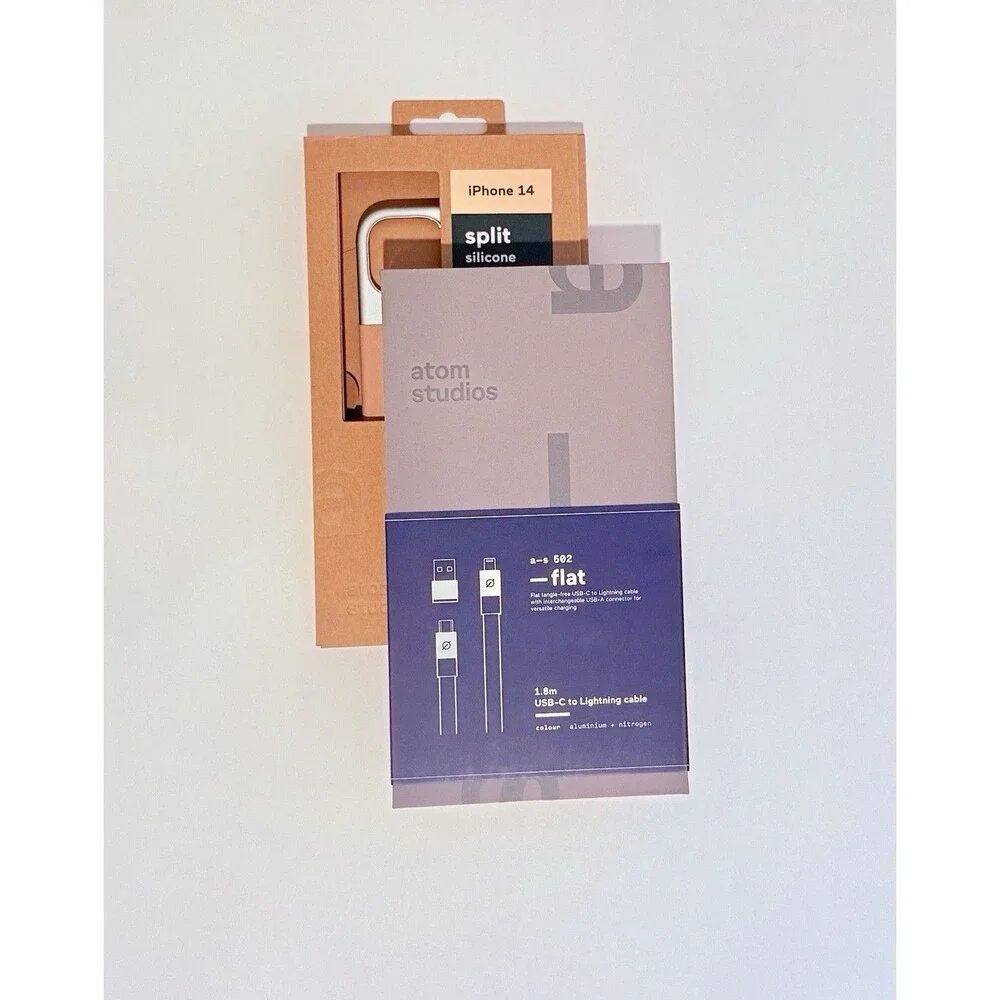 Atom Studios iPhone 14 Case + USB-C MFi-Certified Lightning Cable – New – Gift